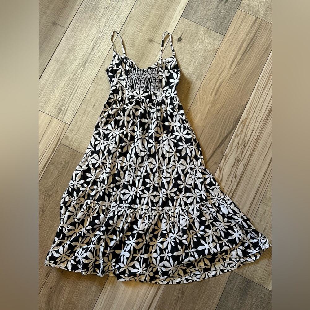 J. Crew black white floral tie front cut out casual dress sz 00 luau summer midi - Picture 6 of 15
